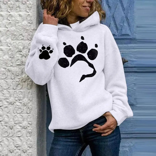 Casual Dog Paw Print Hoodie for Women Lightweight Long Sleeve Pullover Sweatshirt Ideal for Autumn Winter Seasons