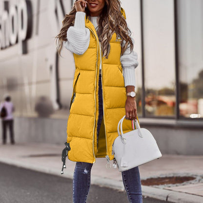 Women Solid Hooded Vest Zipper Pocket Loose Womens Vests Outerwear Sleeveless Jacket Long Coat Vests Woman Winter 2023 Coats