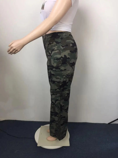 Perl Plus Size High Waist Camouflage Cargo Pants for Women Fashionable Casual Straight Trousers Eye Catching Street Lady Clothing