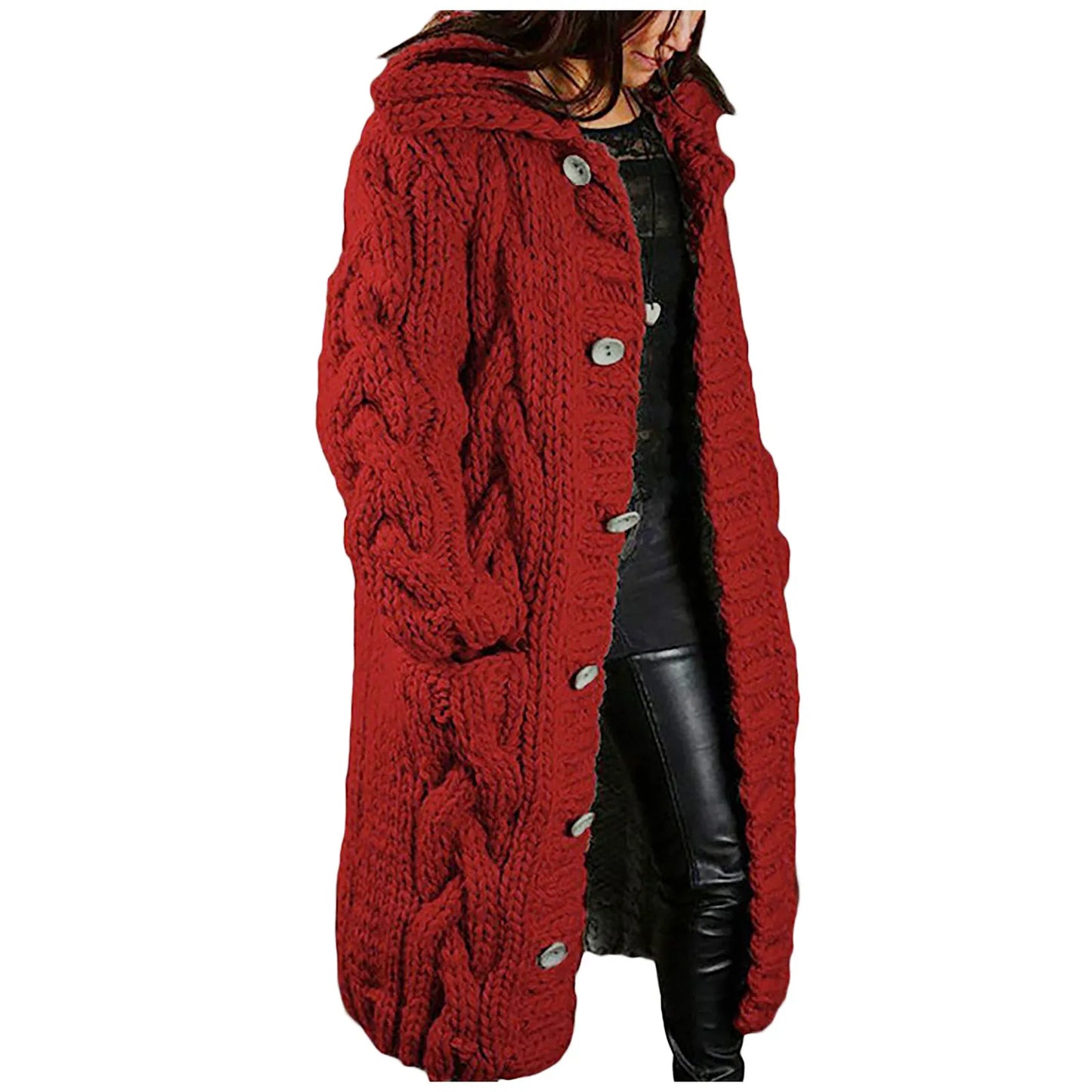 Women Long Coat Cardigan Sweater Pocket Hood Large Size Single Breasted Female Clothing Crochet Cardigan Tops Women Sweater