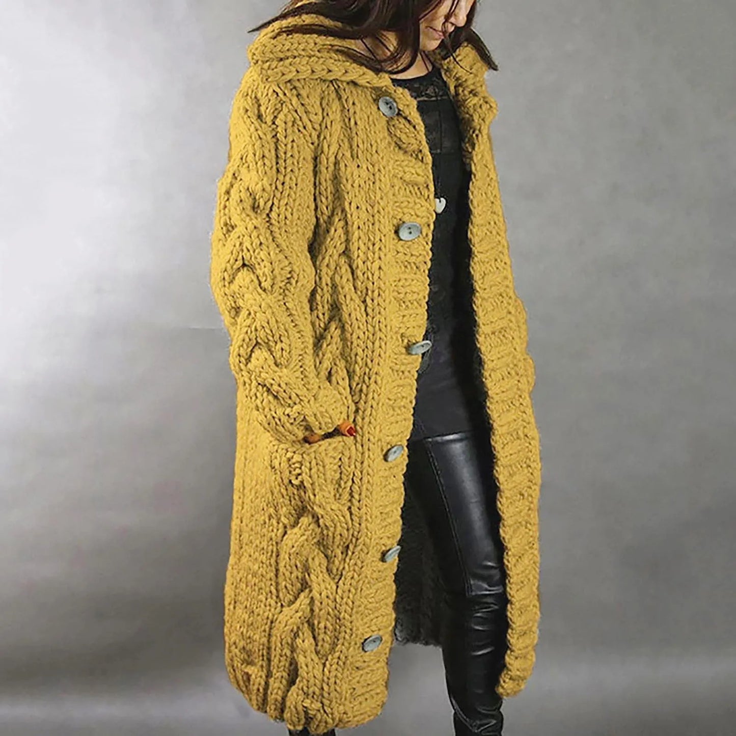 Women Long Coat Cardigan Sweater Pocket Hood Large Size Single Breasted Female Clothing Crochet Cardigan Tops Women Sweater