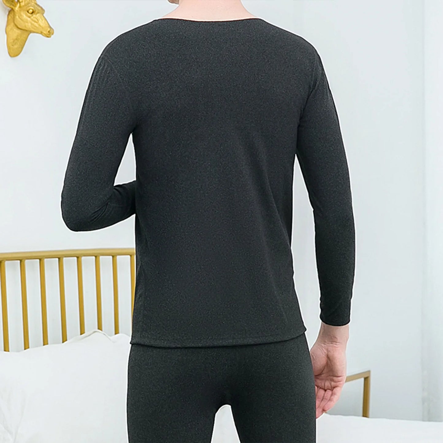 Constant Temperature Seamless Men Thermal Underwear Set Autumn Winter Solid Color Homewear Casual Pant Sets Plus Size