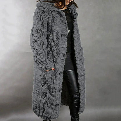 Women Long Coat Cardigan Sweater Pocket Hood Large Size Single Breasted Female Clothing Crochet Cardigan Tops Women Sweater