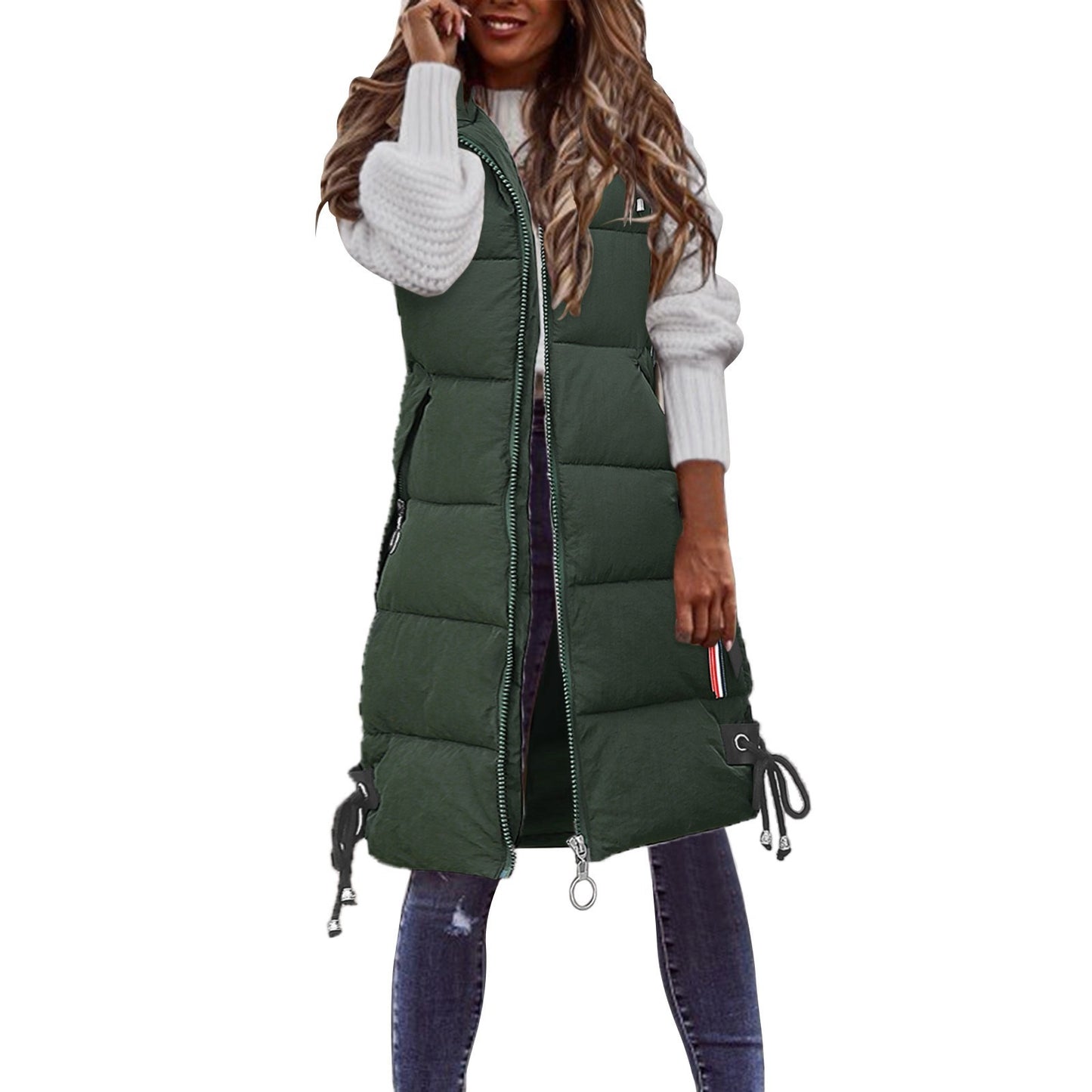 Women Solid Hooded Vest Zipper Pocket Loose Womens Vests Outerwear Sleeveless Jacket Long Coat Vests Woman Winter 2023 Coats