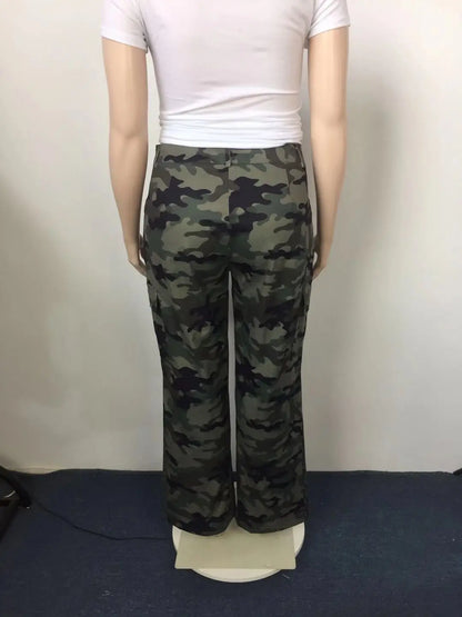 Perl Plus Size High Waist Camouflage Cargo Pants for Women Fashionable Casual Straight Trousers Eye Catching Street Lady Clothing