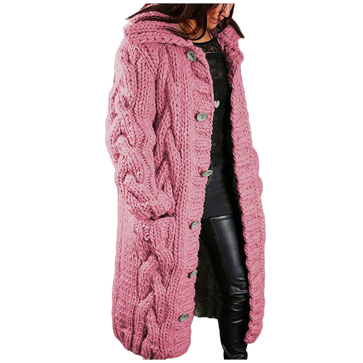 Women Long Coat Cardigan Sweater Pocket Hood Large Size Single Breasted Female Clothing Crochet Cardigan Tops Women Sweater