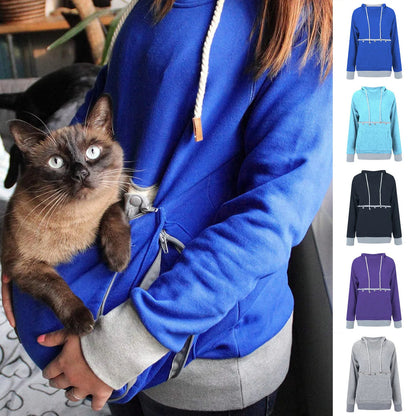 Winter Plush Pet Carrier Hoodie for Women Fleece Warm Pullover with Large Pocket Coat Kangaroo Dog Cat Pouch Cute Hoodies Sweatshirts