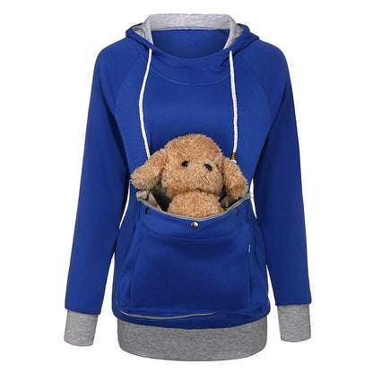 Winter Plush Pet Carrier Hoodie for Women Fleece Warm Pullover with Large Pocket Coat Kangaroo Dog Cat Pouch Cute Hoodies Sweatshirts