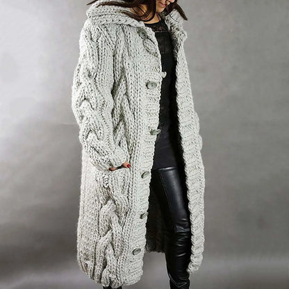 Women Long Coat Cardigan Sweater Pocket Hood Large Size Single Breasted Female Clothing Crochet Cardigan Tops Women Sweater