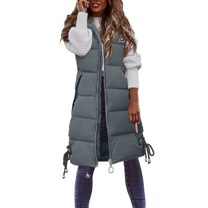 Women Solid Hooded Vest Zipper Pocket Loose Womens Vests Outerwear Sleeveless Jacket Long Coat Vests Woman Winter 2023 Coats