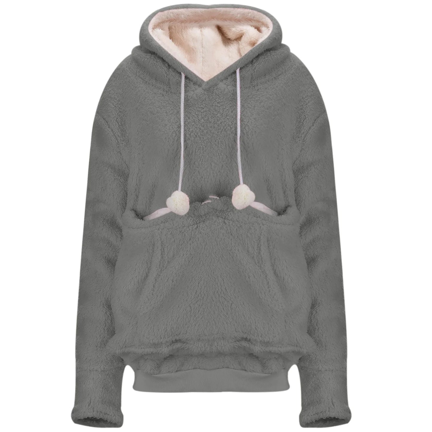 Winter Plush Pet Carrier Hoodie for Women Fleece Warm Pullover with Large Pocket Coat Kangaroo Dog Cat Pouch Cute Hoodies Sweatshirts