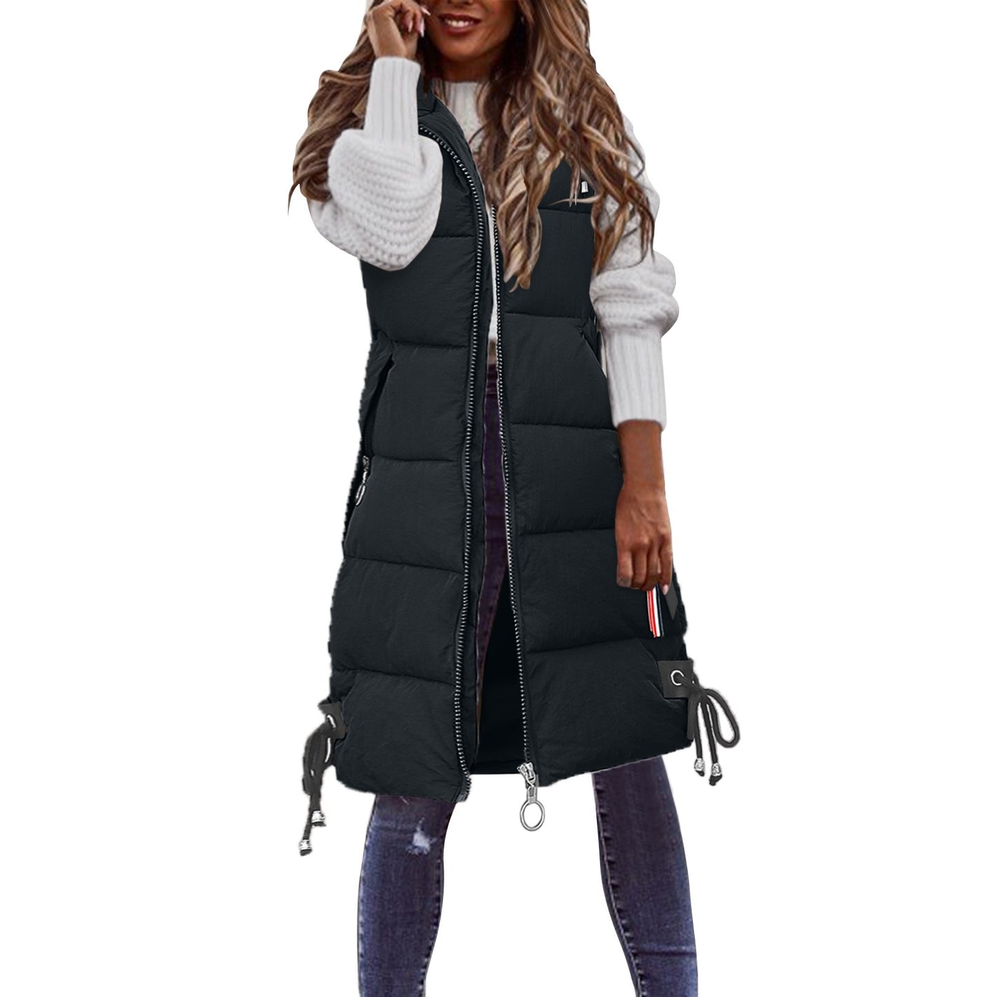 Women Solid Hooded Vest Zipper Pocket Loose Womens Vests Outerwear Sleeveless Jacket Long Coat Vests Woman Winter 2023 Coats