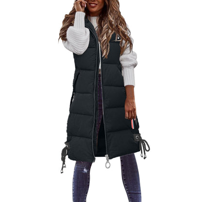 Women Solid Hooded Vest Zipper Pocket Loose Womens Vests Outerwear Sleeveless Jacket Long Coat Vests Woman Winter 2023 Coats