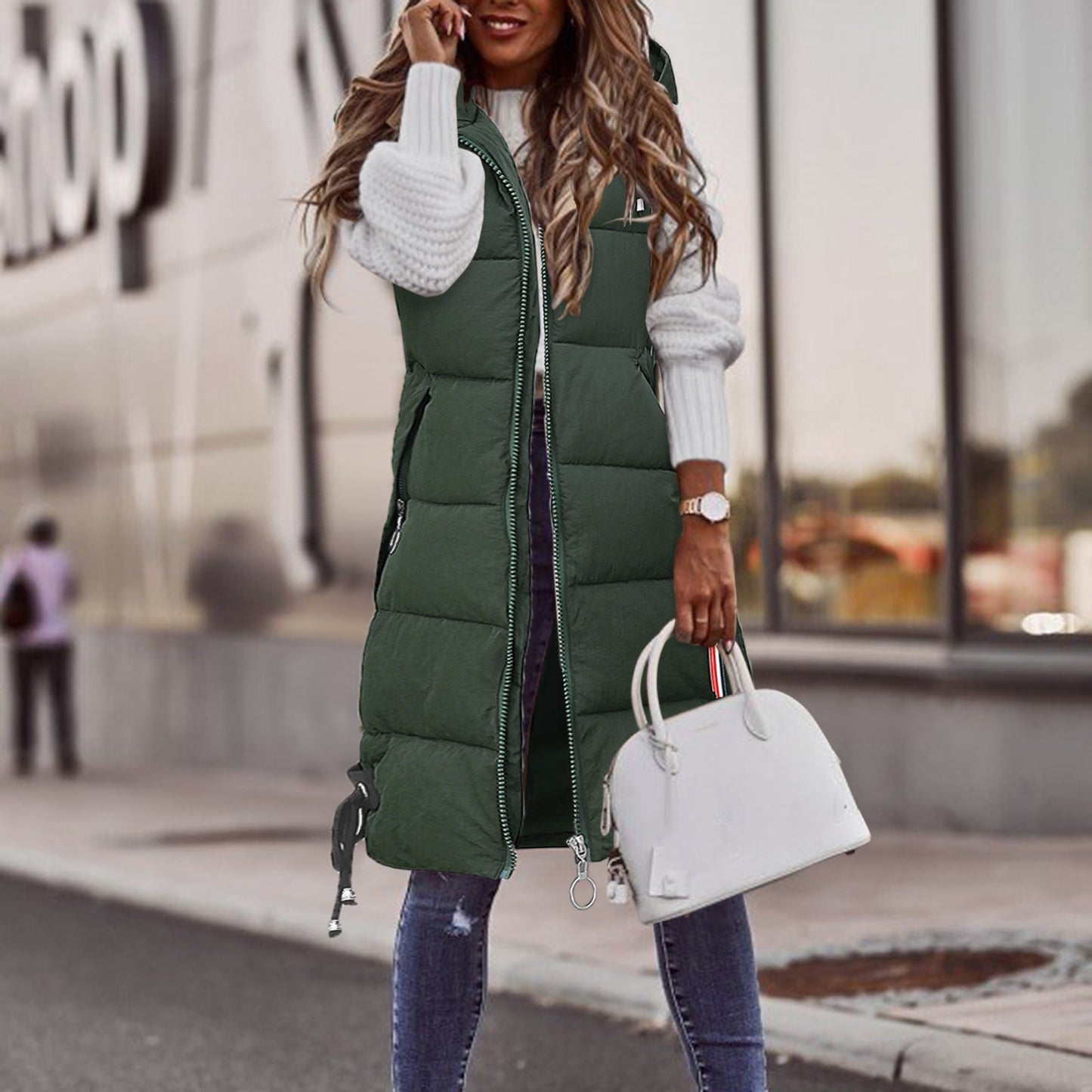 Women Solid Hooded Vest Zipper Pocket Loose Womens Vests Outerwear Sleeveless Jacket Long Coat Vests Woman Winter 2023 Coats