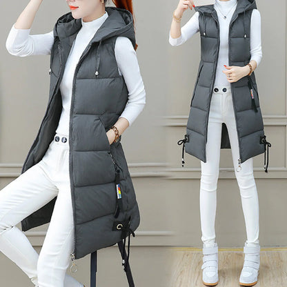 Women Solid Hooded Vest Zipper Pocket Loose Womens Vests Outerwear Sleeveless Jacket Long Coat Vests Woman Winter 2023 Coats